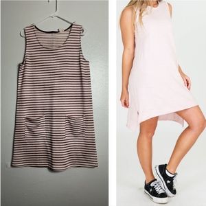 Kaileigh Jania Knit Tank Dress Women's Size L Off White  Stripe Casual